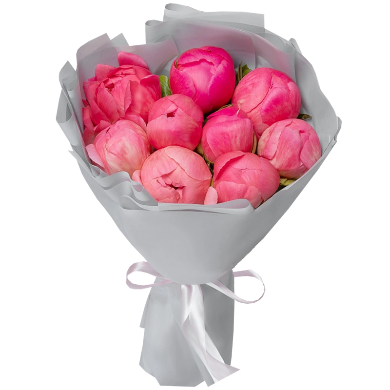 Букет из 9 коралловых пионов